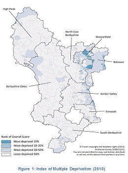 Map of multiple deprivation in Derbyshire